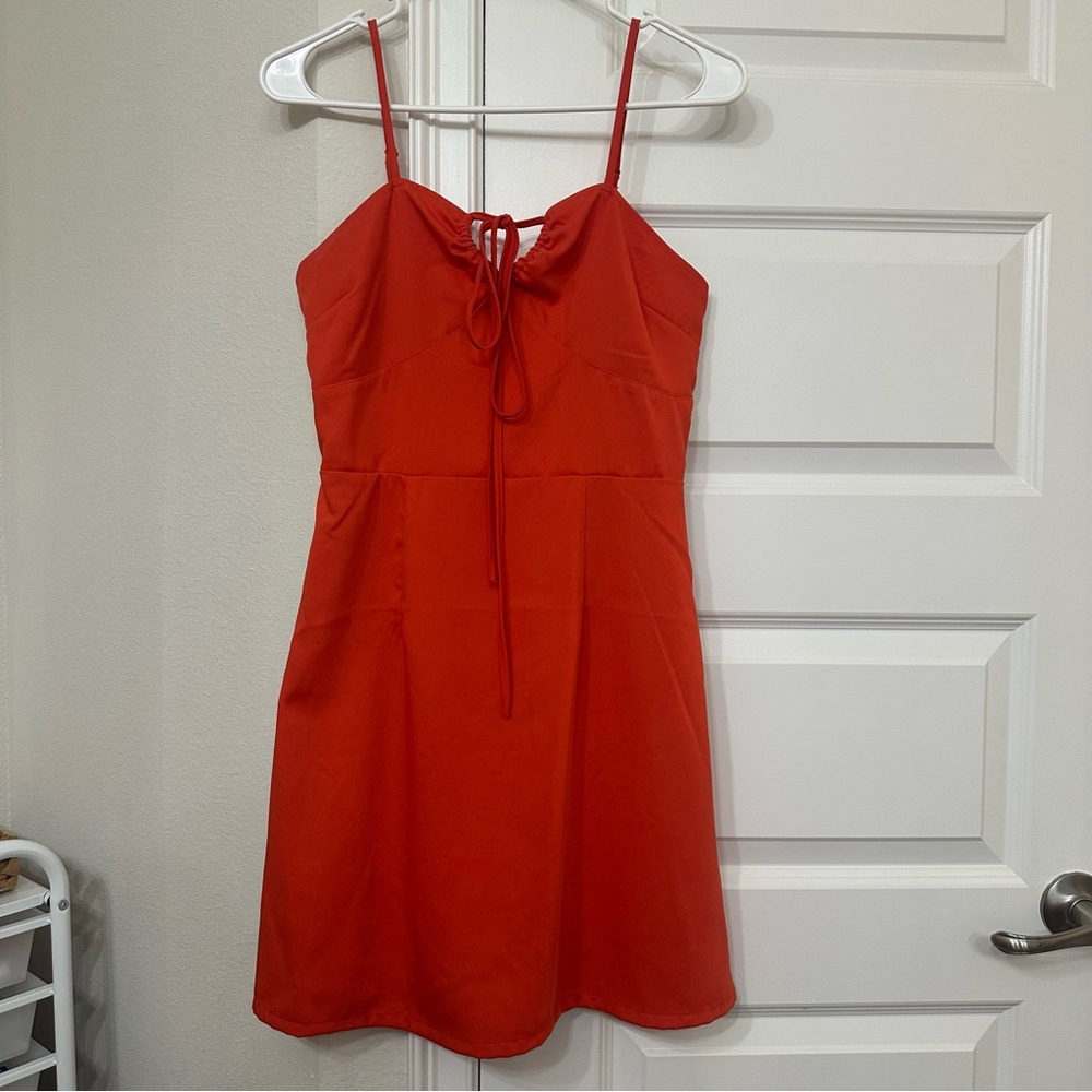 Elegant Orange Red Spaghetti Strap Dress